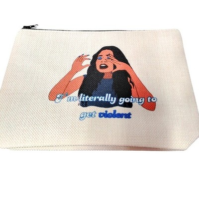 Cream Makeup Bag 9.25x6.69 Vanderpump Quote ''I'm Literally Going To Get Violent''