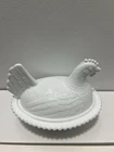 Vintage Indiana Glass White Milk Glass Hen On Nest Candy Dish 7"L