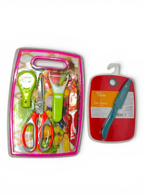 Our Table Bar Board Knife & Colorful Kitchen Prep Cutting Sheet Bundle Lot 7 Pcs