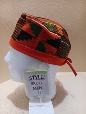 African Print orange Men's Skull/Chemo Surgical Scrub Hat/Cap Handmade