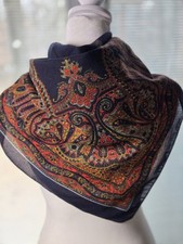 Vintage Style Paisley Square Scarf Dark Blue READ 