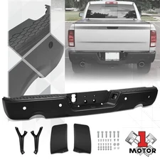 Black Rear Bumper w/ Sensor Holes+Dual Exhaust for 09-24 Dodge Ram 1500 Classic