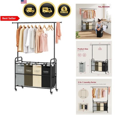 Laundry Sorter Cart with Hanging Clothes Rack 4 Basket Organizer Heavy Duty W...