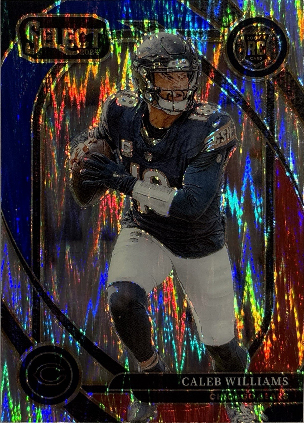 2024 Panini Select -Caleb Williams Blue & Red Shock Prizm Club Level (RC) #216