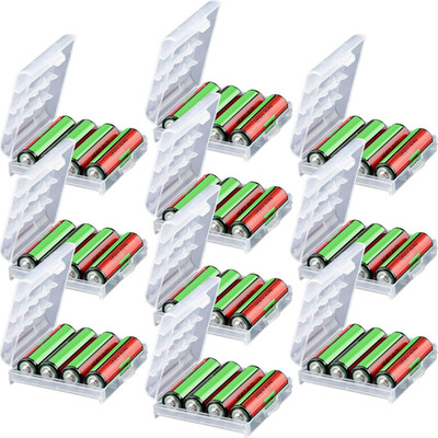IFAMIO 10 Pack Battery Storage Organizer Case - Transparent AA/AAA Cell Battery