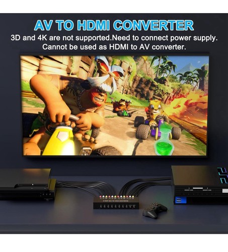 Convertitore 8 porte da RCA a HDMI 1080P/720P composito CVBS AV switch nero - Foto 3 di 9