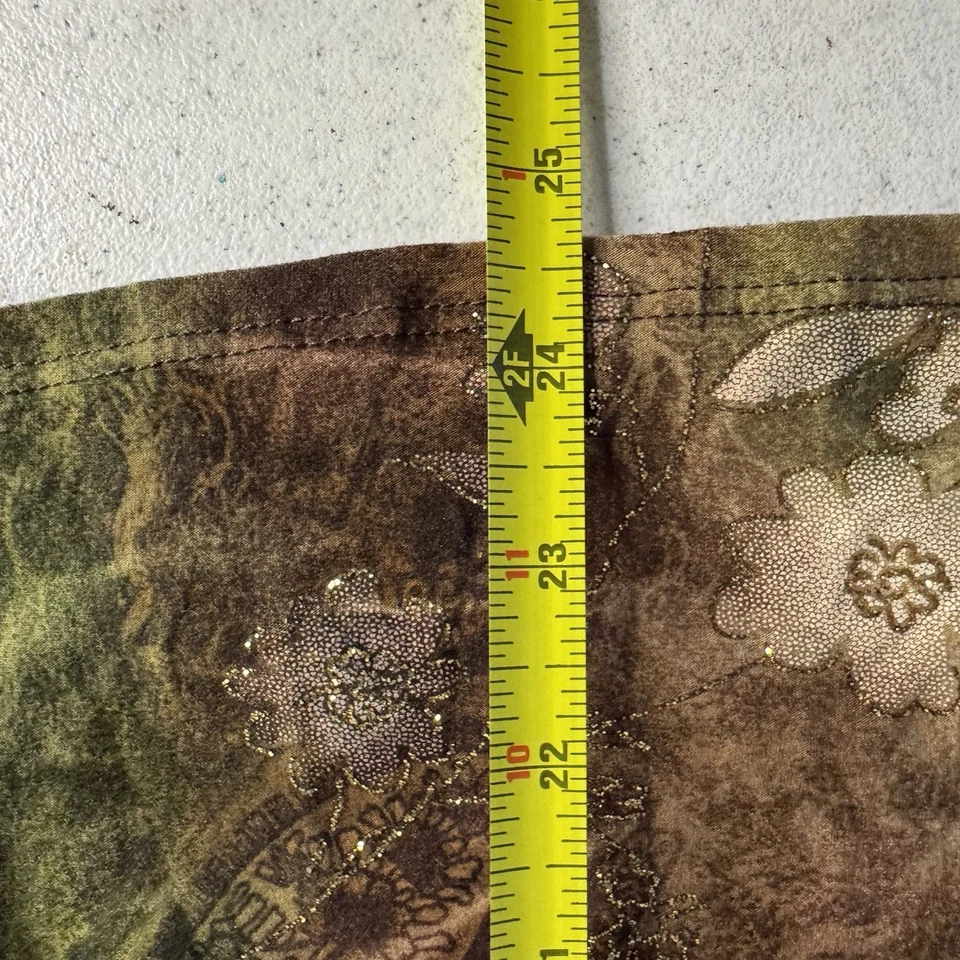 DressBarn 棕色绿色领带染料花卉荷叶边仙女上衣 L 异想花闪光 Y2K — 第 4/4 张图片