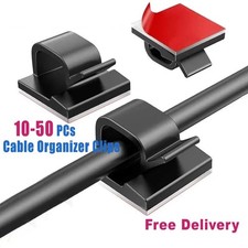 10-50 Self Adhesive Cable Clips Mounts Wire Conduit Tubing Nylon Sticky Pads UK