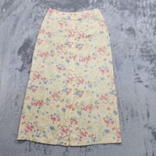Vintage Liz Claiborne Skirt Womens S Yellow Floral Linen Button Up Cottagecore