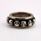 K16.9 Vintage 925 Silver Gothic Style Skulls Spinner Ring Size P