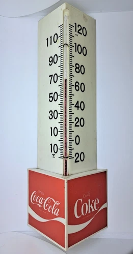 Vintage 1970s Coca Cola Soda Plastic Triangle Shaped Advertising Thermometer 15”
