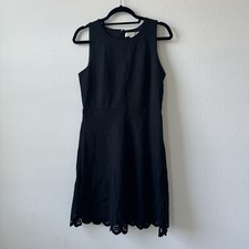 LOFT little black dress size 6 sleeveless crew neck modest flare cut out lace