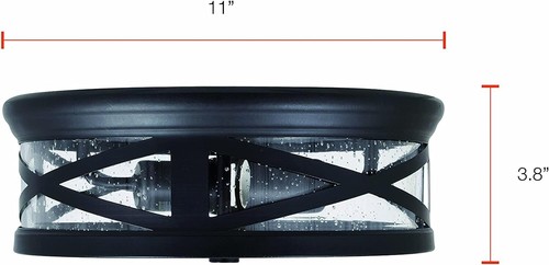 SYLVANIA Wellesley Vintage Drum Light Fixture, Antique Black Metal and Seeded Gl - Picture 4 of 4