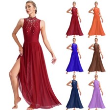 Womens Dancewear Sleeveless Lyrical Dance Dress Cutout Back Dresses Prom Tulle