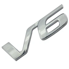 CHROME METAL V6 ENGINE/MOTOR EMBLEM BADGE FOR TRUNK REAR POLISHED DOOR FENDER