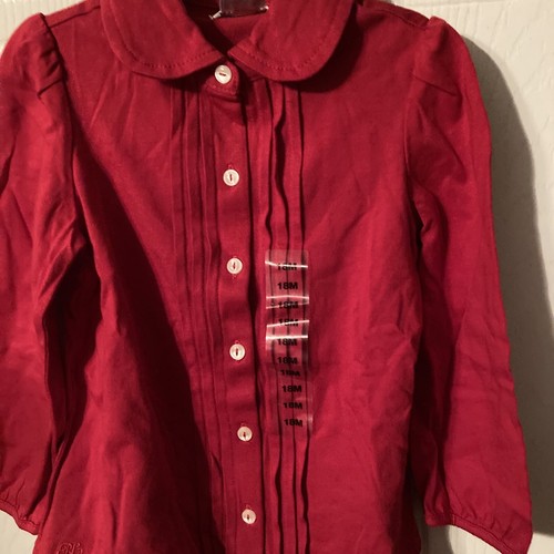 NWT Ralph Lauren TG LS PO Red Button Down Shirt Pleats Across Front Logo Sz 18m - Picture 3 of 4