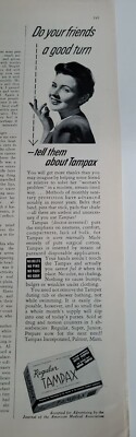 1950 Do your friends good turn tell them about Tampax Tampons vintage ad
