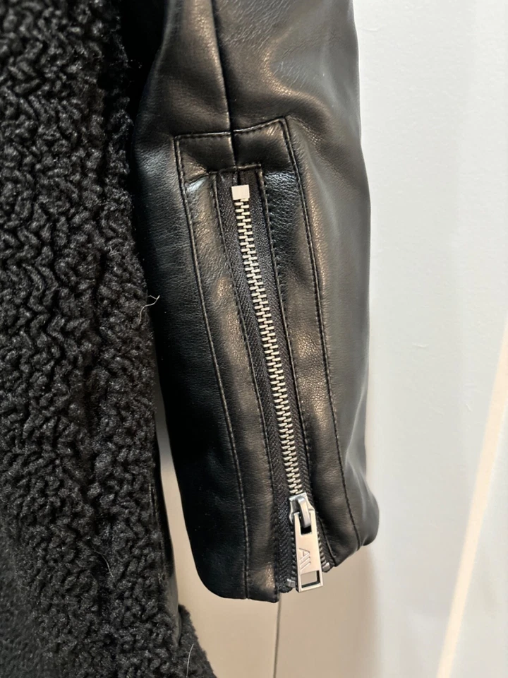 Abrigo Sherpa Andrew Marc Negro Mujer Imitación Cuero, Talla S, Acogedor Foto 3 de 4