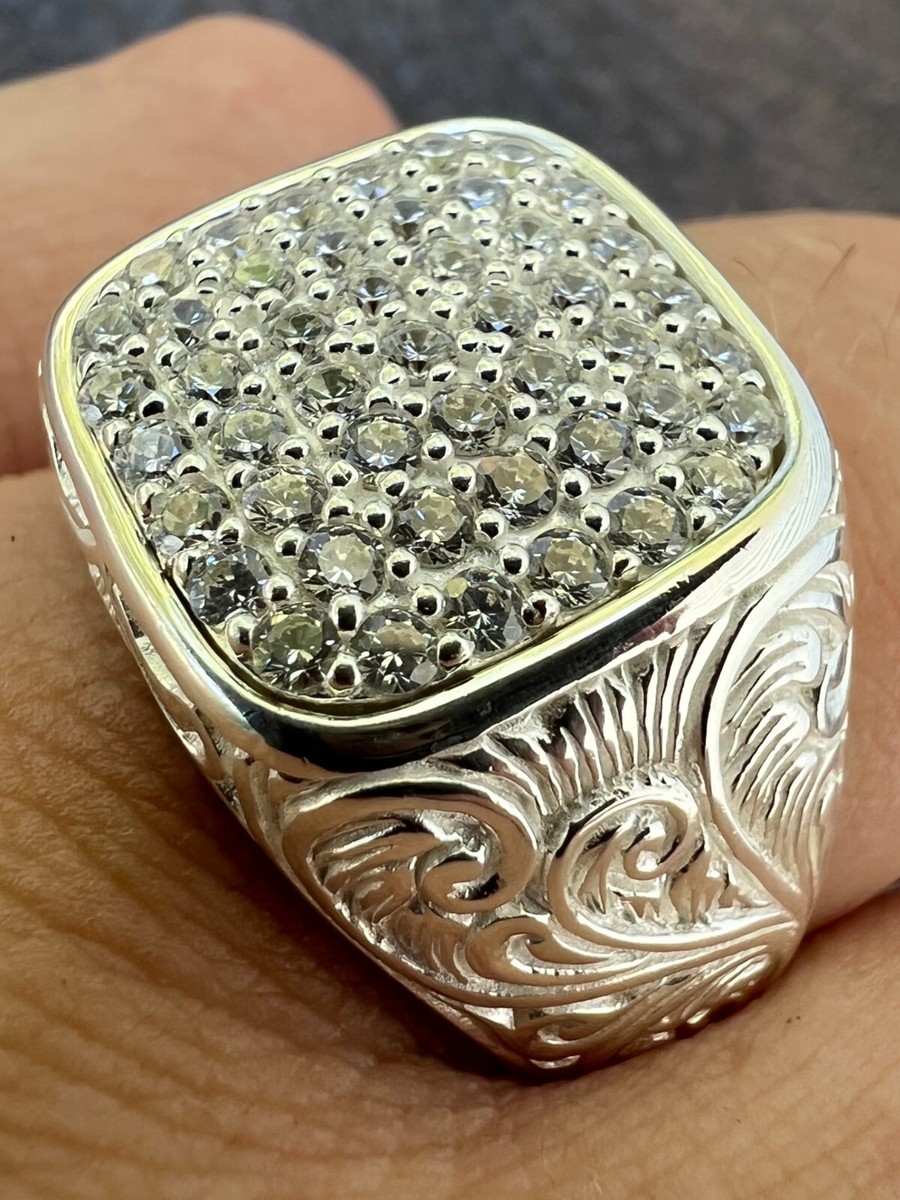 ⑭ゴージャスRING Silver925 Mens Real Solid 925 Sterling Silver Iced CZ Ring Hip Hop Size 7 8