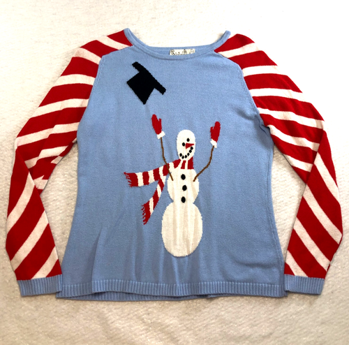 Nouveaux Women Sweater Sz S Blue Snowman Winter Christmas Round Neck Long Sleeve