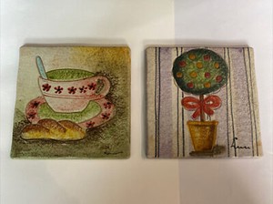 Italian Tile-Trivet Hand Painted- Bicottura  PIANA 6” Terra Cotta Tiles (2)