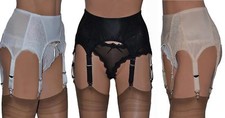 LUXURY RETRO 6 STRAP SUSPENDER BELT IN POWER MESH  LACE IN BEIGE, BLACK, WHITE