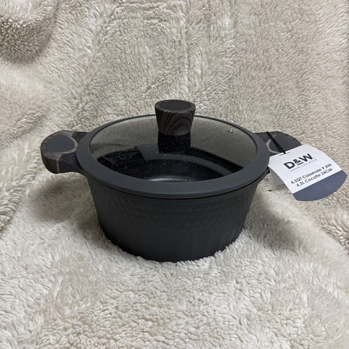 D&W Deane & White Premium Kasserolle 9,5" Zoll Suppentopf mit Deckel Kochgeschirr schwarz