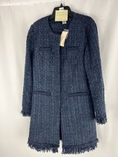Vertigo Paris Women's Tweed Fringe Long Coat Wool Blend Blazer Size S Nwt