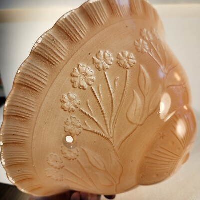 Vintage Ceiling Light Fixture Cover 3 Hole Glass Peach Colored Floral 