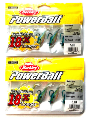 2 PACKS Berkley PowerBait Pre-Rigged 1/8oz Swim Shad 2'' Chartreuse Shad 5-Count