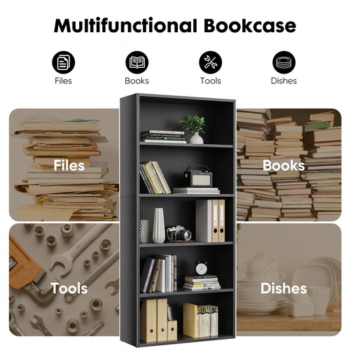 5-Shelf Industrial Bookcase - 53 Inch Tall Floor Standing Open Bookshelf - Picture 15 of 32