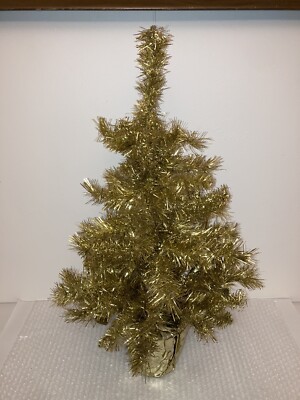 Vintage Gold Tinsel Christmas Tree 24” Clean Gold Foil Wrap Base