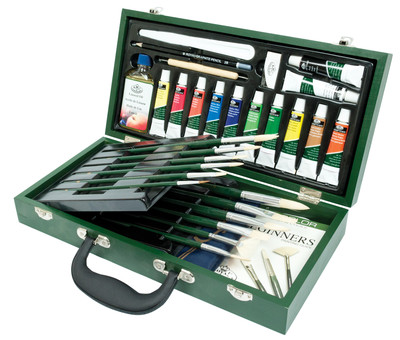 31 STÜCK ÖLFARBE KÜNSTLER MALUNG HOLZBOX SET PINSEL PALETTE LEINS