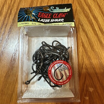 25 Eagle Claw L197BKU-5/0 Lazer Sharp Circle Bait Sea Fishing Hook Black Pearl