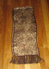 Brown Floral Leopard Animal Print Fringed 100 Silk Oblong Scarf 59"
