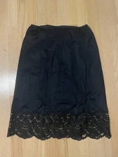 Vintage Wondermaid Dress Skirt Midi Half Slip L Black Lace Trim Nylon USA Made