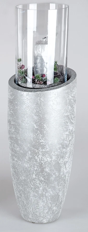 Windlicht, Deko Bodensäule SILVER ICE H. 91cm D. 29cm weiß silber Formano - Bild 3 von 4