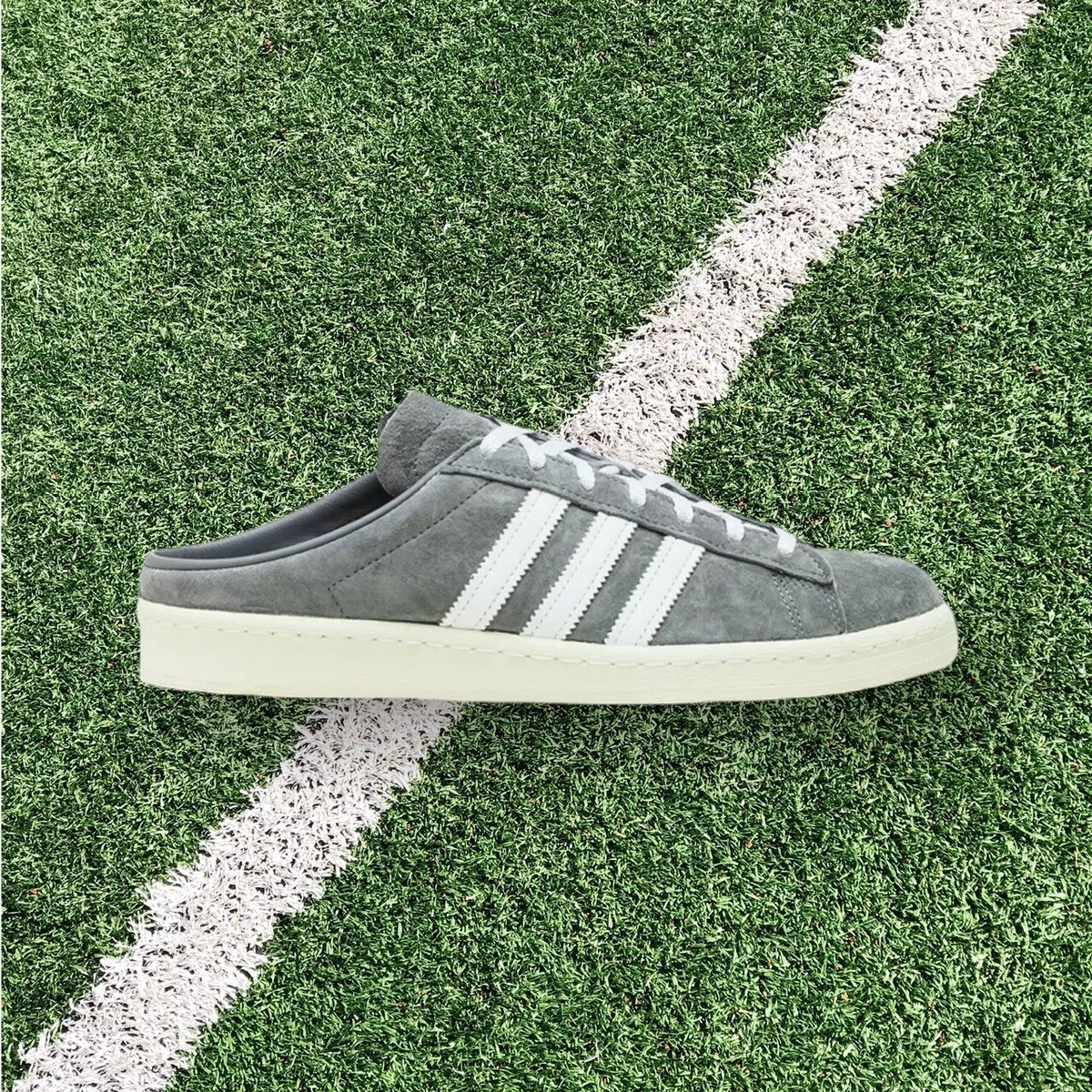NEW Size 5 Mens Adidas Campus 80s Mule Grey and White Suede
