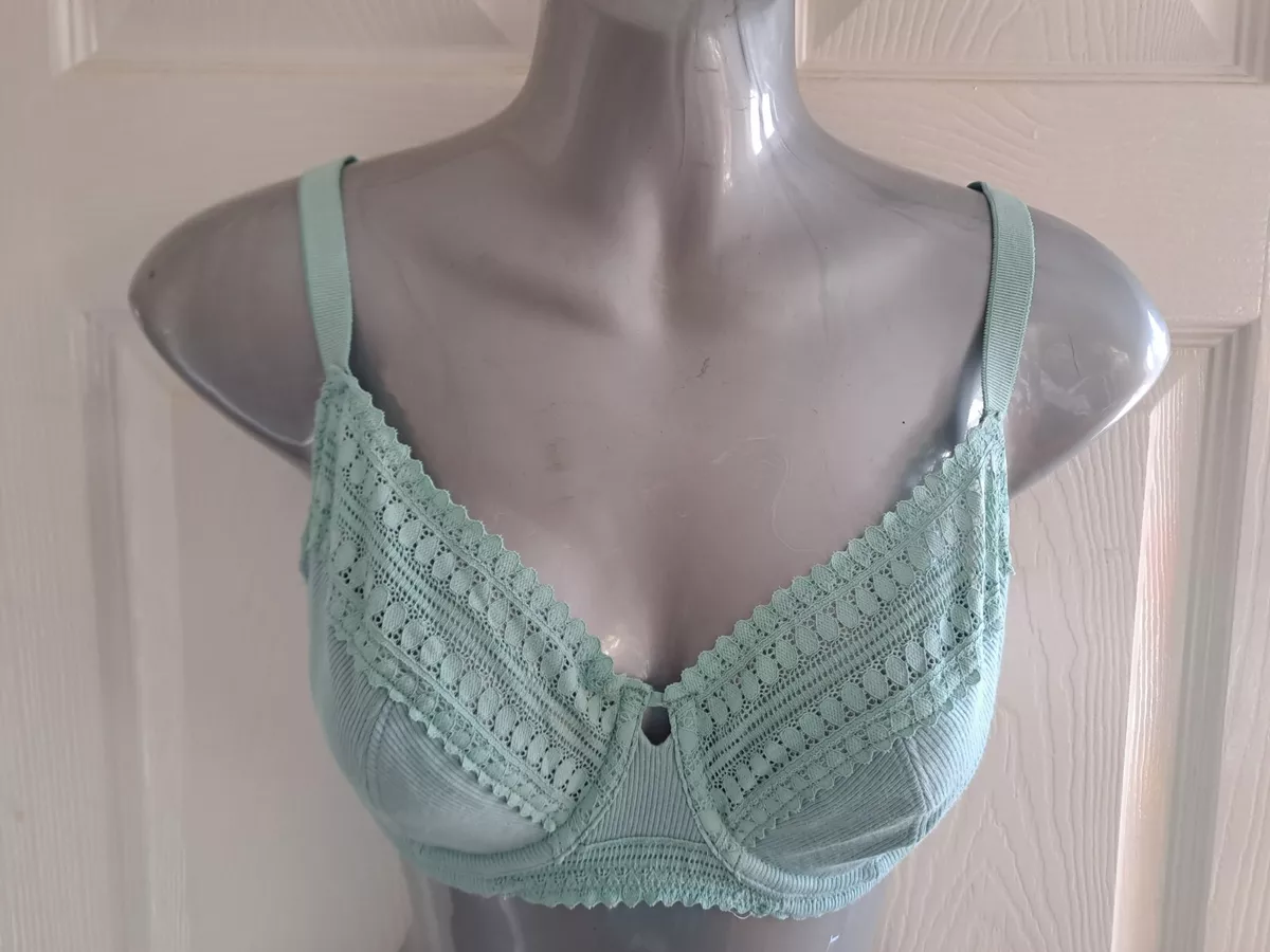 EX M&S LADIES NON PADDED UNDERWIRED COTTON RICH BRA SEAGREEN NEW