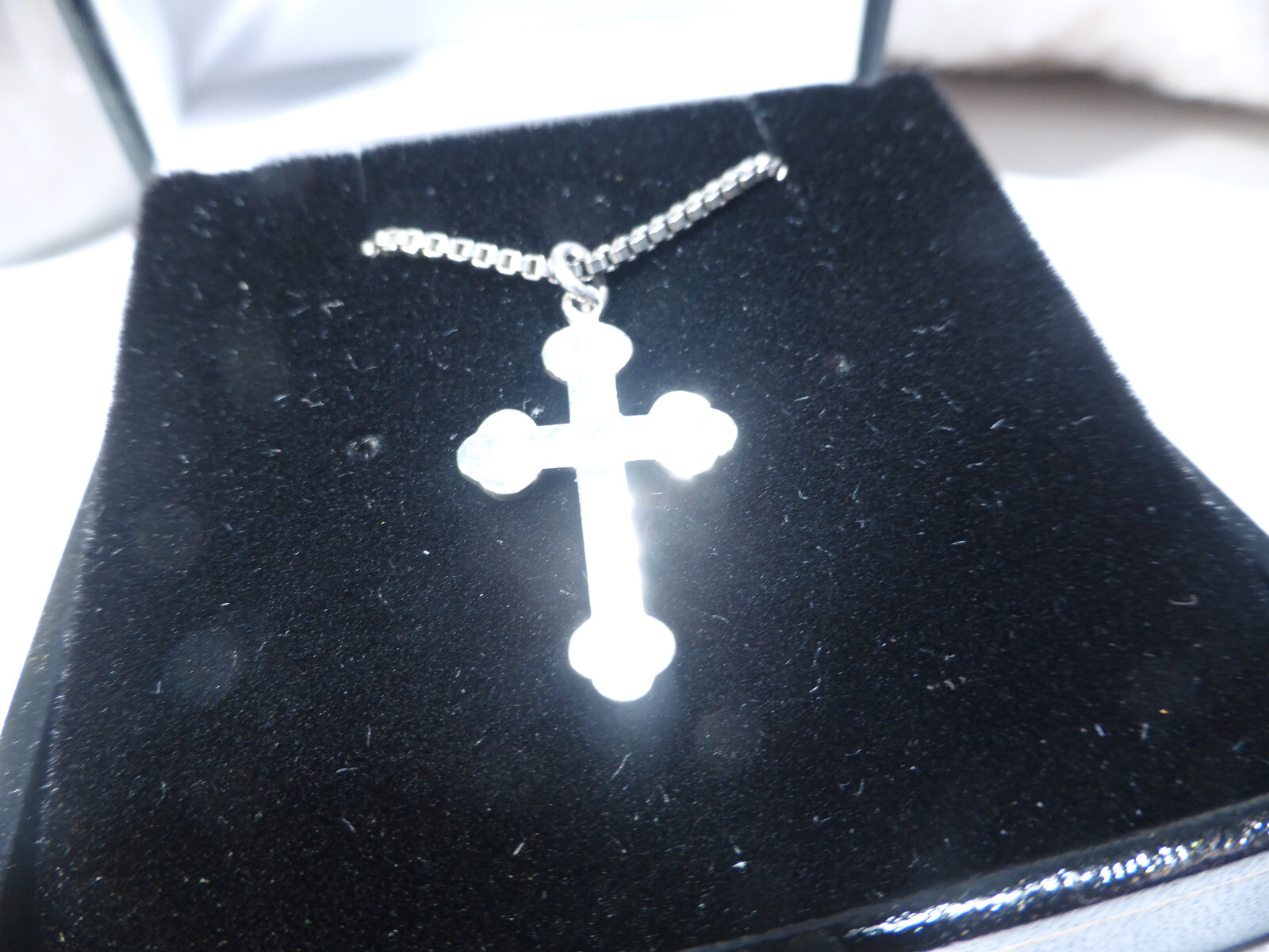 Solid Silver Cross Pendant Necklace Box Chain 39.… - image 13