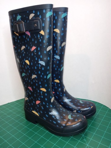 Blue Umbrella Print Chooka Size 5 Womens Tall Rain Boots 15" Tall 14" Leg Openin - Picture 3 of 24