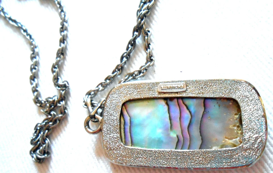 Exquisite England Abalone Shell Pendant silvertone 1950s vintage necklace vgc - Image 3 of 4