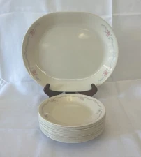 Corelle ENGLISH BREAKFAST 12” Serving Platter & 14 B&B Side Plates Pink Roses