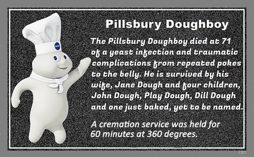 (Pillsbury Doughboy Dead) Sign plaque Gift memorial cremation baking' TV ad