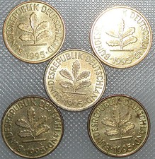 5 Pfennig 1995 A D F G J Kompletter Satz