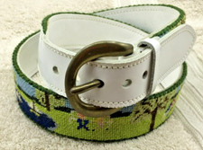 wool Hand-Needlepoint Belt w/Tennis Motif holes 30 to 32.5 wide 1.25
