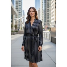 Ann Taylor Striped Shirt Dress Long Sleeve Tie Waist Size XSmall