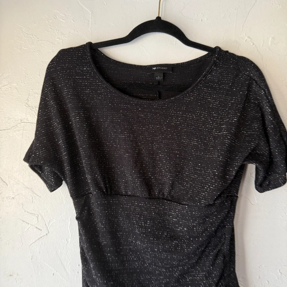 Top AB Studio Y2k Negro Brillante Dolman Manga Cintura Ceñida L Cachicho Grunge Foto 3 de 4