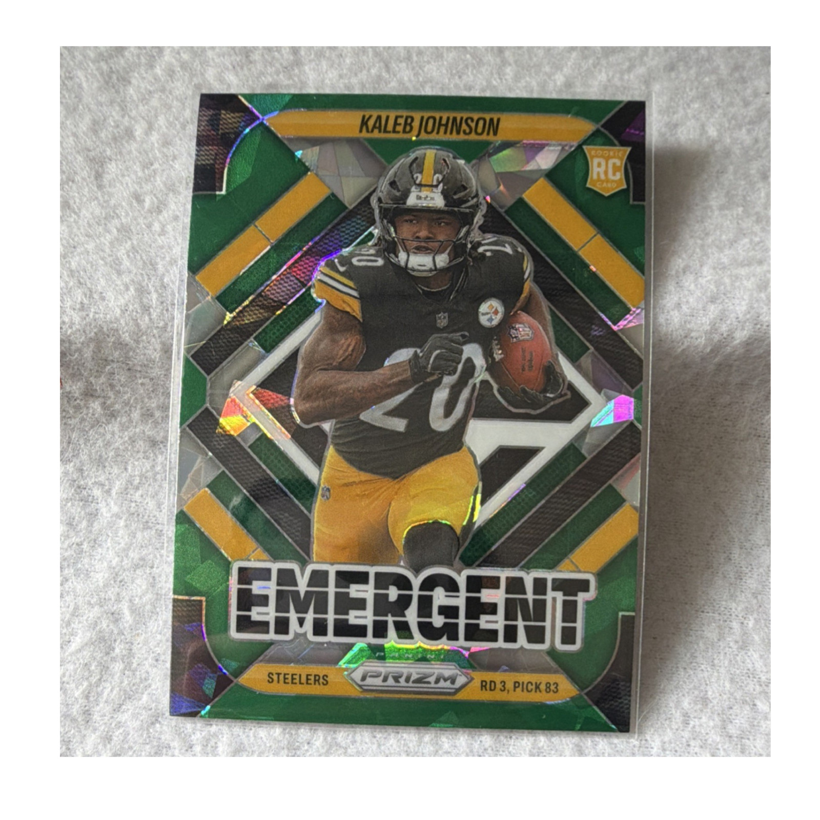 2025 Panini Prizm Emergent Kaleb Johnson Pittsburgh Steelers RC Green Ice #5