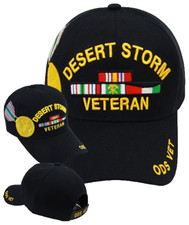 Desert Storm Veteran, Ribbons, medal on side, Mens black Cap